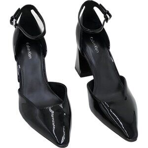 Calvin Klein Nalene Ankle Strap Pointed Toe Heels Black Patent US 8M